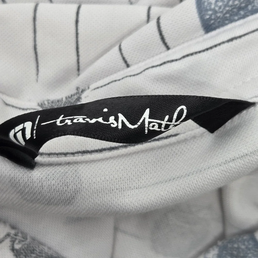 Travis Mathew Polo Shirt Mens XL White‎ Golf Cocktail Print Striped Short Sleeve